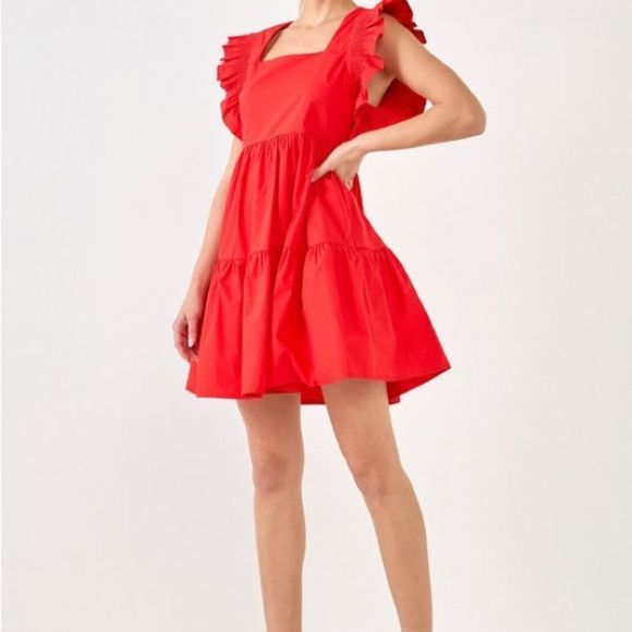 English Factory Red Ruffled Mini Dress - Picture 4 of 6